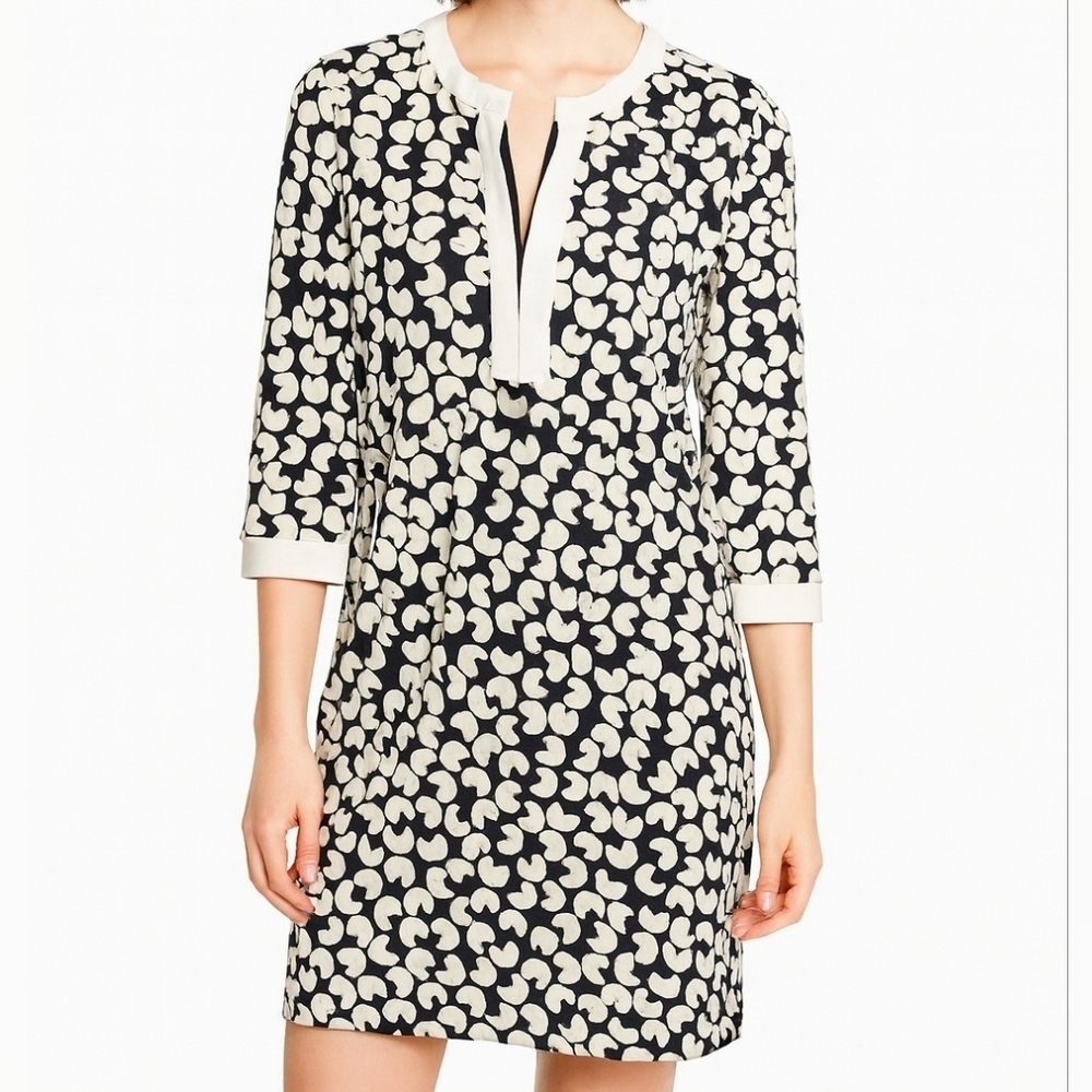 Diane Von Furstenberg Printed Cotton Quarter Sleeve Mini Pockets Dress Sz 2 Boho
